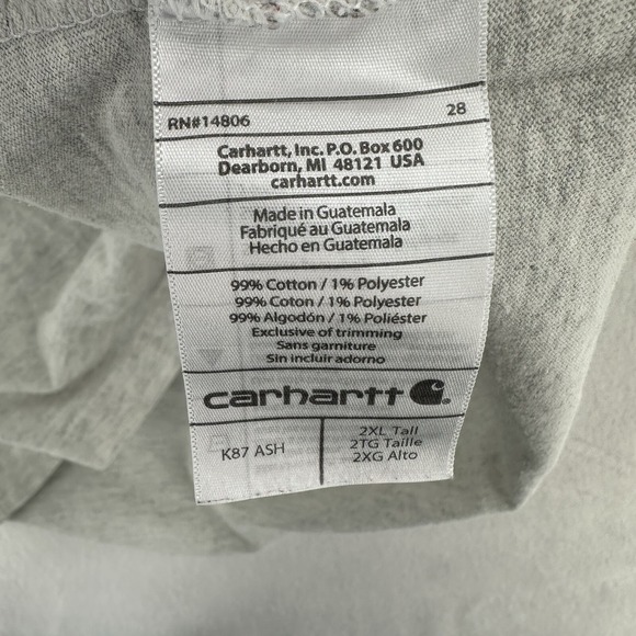 Carhartt Workwear Original Fit Gray Shirt Pocket Heavy Weight Men Sz 2X Tall - Picture 8 of 10
